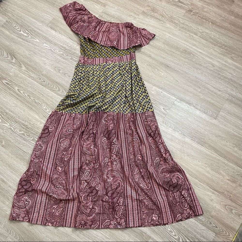 Hand made Patch Work One Shoulder Maxi Dress